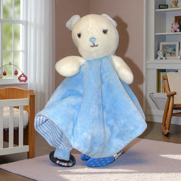 Modern Baby Lovey Bunny Rabbit Security Snuggle Blanket Rattle Shower Gift 12" - Picture 1 of 13